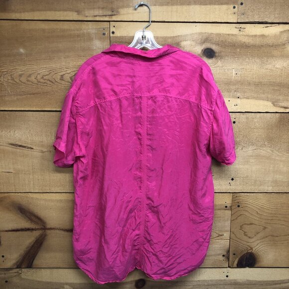 LEFT ON FRIDAY Short Sleeve Button Down Shirt Womens Size S/M 100% Silk Pink - Picture 8 of 11